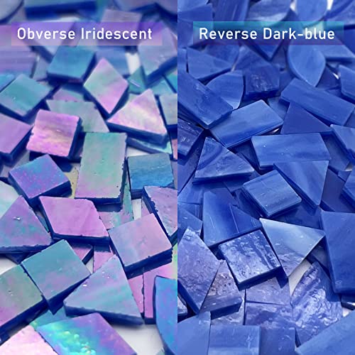 LITMIND Iridescent Glass Mosaic Tiles for Crafts, 240 Pieces 5 Shapes Mixed Stained Glass Sheets, Mosaic Kits for Adults (Iridescent Dark Blue) - Image 2
