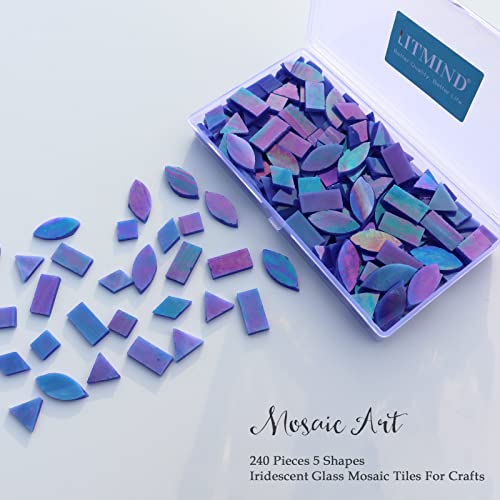 LITMIND Iridescent Glass Mosaic Tiles for Crafts, 240 Pieces 5 Shapes Mixed Stained Glass Sheets, Mosaic Kits for Adults (Iridescent Dark Blue) - Image 3