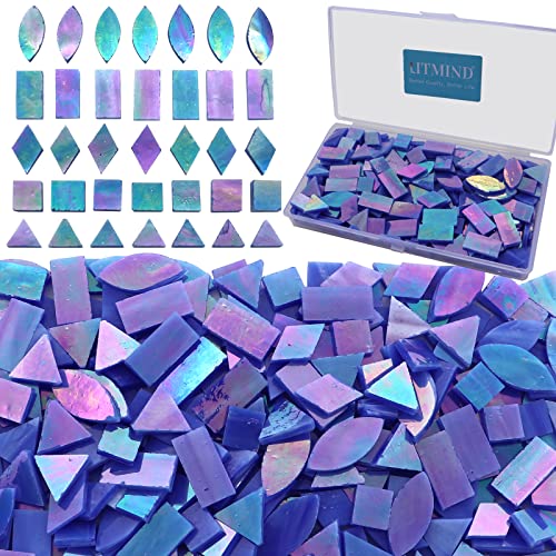 LITMIND Iridescent Glass Mosaic Tiles for Crafts, 240 Pieces 5 Shapes Mixed Stained Glass Sheets, Mosaic Kits for Adults (Iridescent Dark Blue) - Image 1