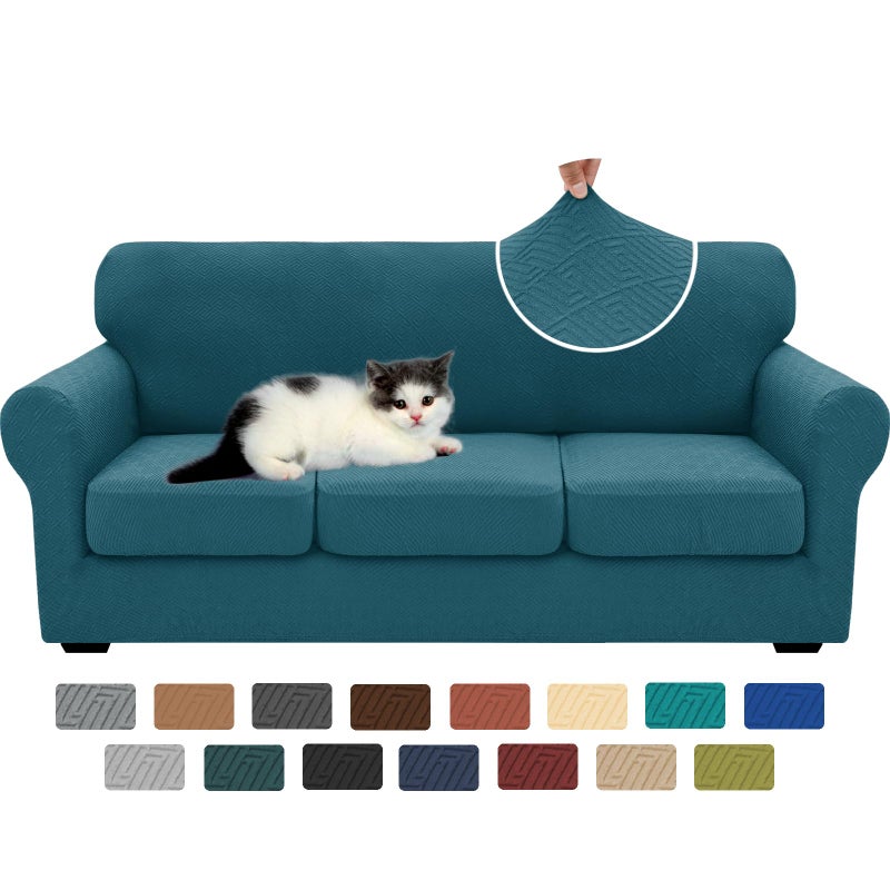 XINEAGE Newest 4 Pieces Couch Covers for 3 Cushion Couch Super Stretch Thick Soft Sofa Cover Anti Slip Sofa Slipcover Dogs Cats Furniture Protector (Peacock Blue, 71"-91") - Image 1