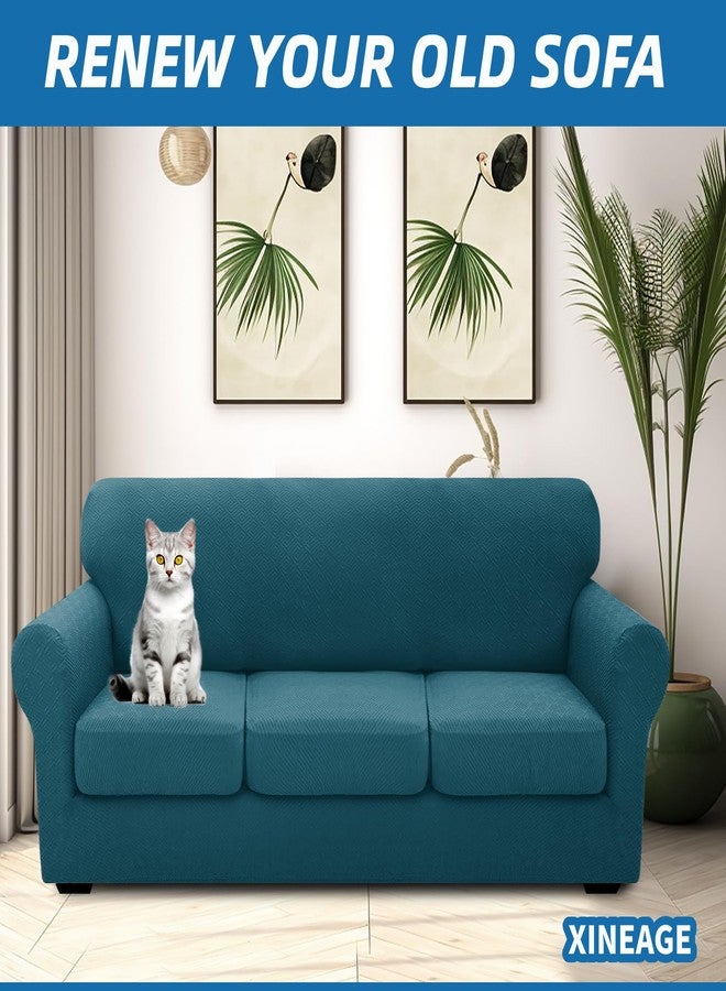 XINEAGE Newest 4 Pieces Couch Covers for 3 Cushion Couch Super Stretch Thick Soft Sofa Cover Anti Slip Sofa Slipcover Dogs Cats Furniture Protector (Peacock Blue, 71"-91") - Image 2