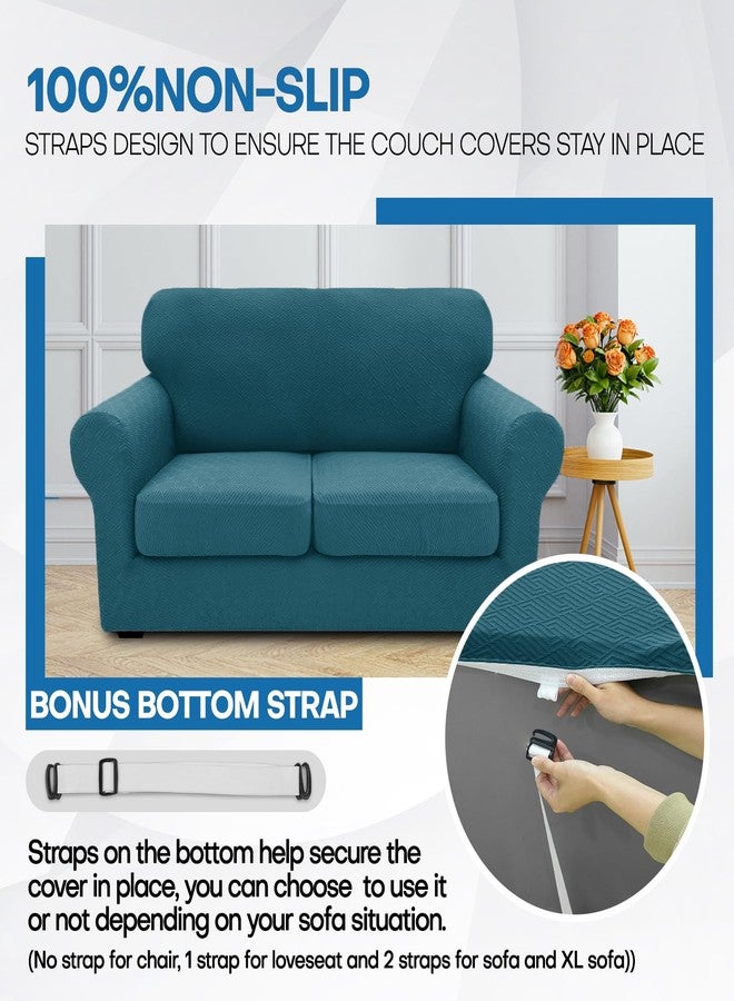 XINEAGE Newest 4 Pieces Couch Covers for 3 Cushion Couch Super Stretch Thick Soft Sofa Cover Anti Slip Sofa Slipcover Dogs Cats Furniture Protector (Peacock Blue, 71"-91") - Image 5
