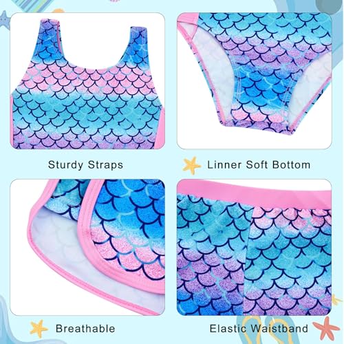 TUONROAD Girls Bathing Suit Size 6 7 Years Old Colorful Mermaid Scale Pattern Sleeveless 2-Pieces Swimsuit Classic Fitted Swimwear for Swim Class 6-7T - Image 5