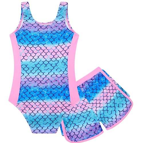 TUONROAD Girls Bathing Suit Size 6 7 Years Old Colorful Mermaid Scale Pattern Sleeveless 2-Pieces Swimsuit Classic Fitted Swimwear for Swim Class 6-7T - Image 2