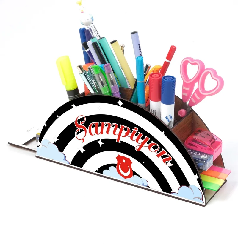 نوتبا Wooden Black White Rainbow Ruler Desktop Pen Holder Box Organizer For Kids GK111