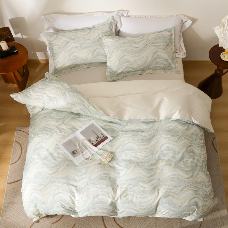 OAITE Duvet Cover Set Queen Size Floral Pattern Ultra Soft 100% Cotton Duvet Cover Sets 3-PC, Breathable Duvet Cover with Zipper Closure & Corner Ties - Image 3
