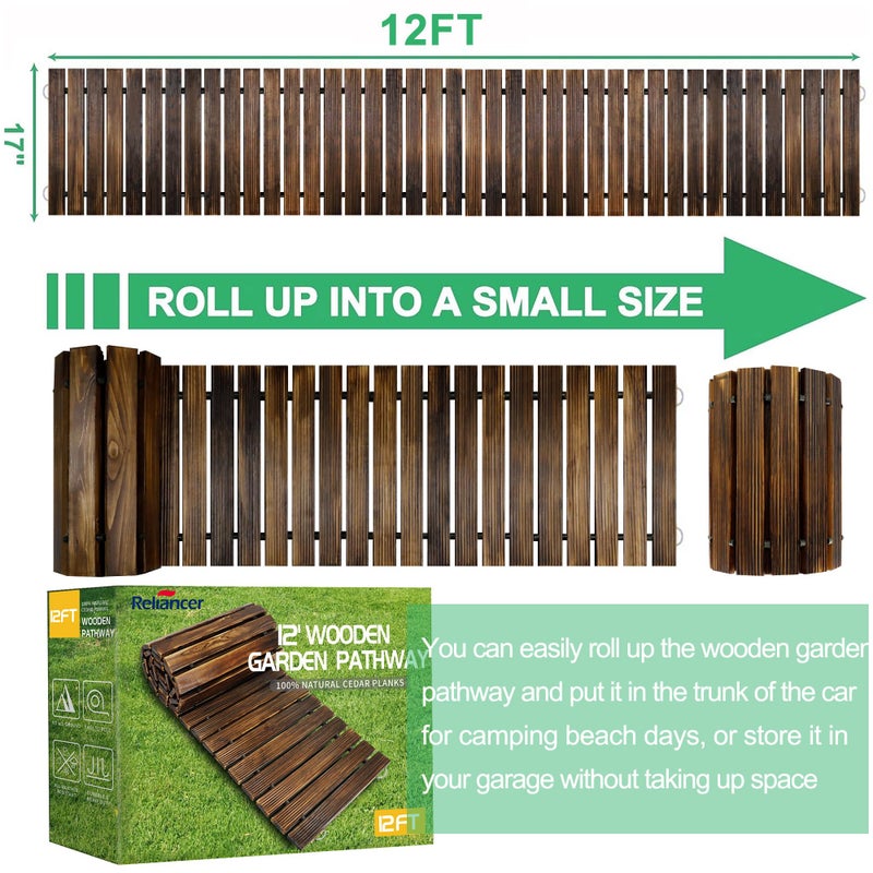 RELIANCER 12' Wooden Garden Pathway,Outdoor Roll Out Cedar Straight Walkway,Patio Path Decorative Garden Boardwalk Walkways,Weather-Resistant Roll Up Beach Wood Road Floor,Wedding Party Pathwaysc - Image 2