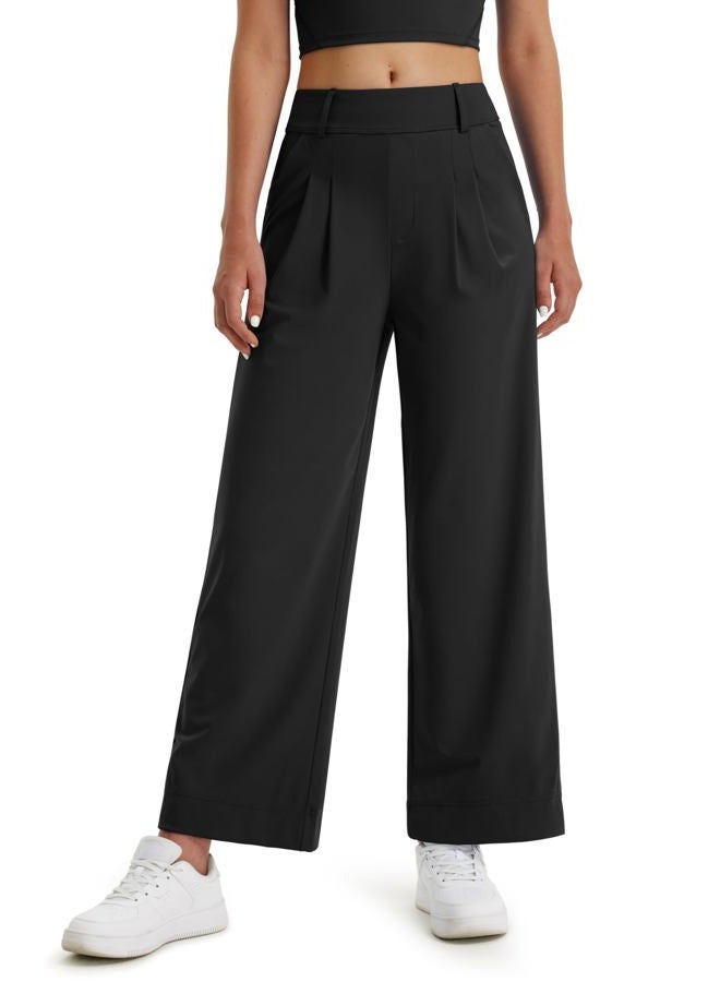 Libin Women's Wide Leg Work Pants 29" High Waisted Stretch Dress Casual Sweatpants Business Office Yoga Pants Trousers with Pockets,Black,Small - Image 1