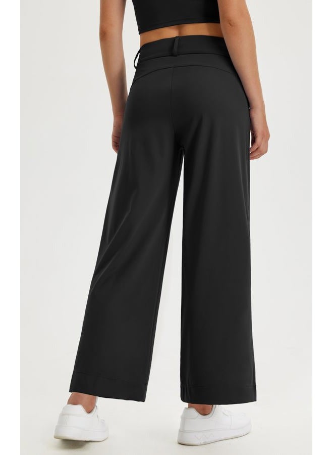Libin Women's Wide Leg Work Pants 29" High Waisted Stretch Dress Casual Sweatpants Business Office Yoga Pants Trousers with Pockets,Black,Small - Image 2