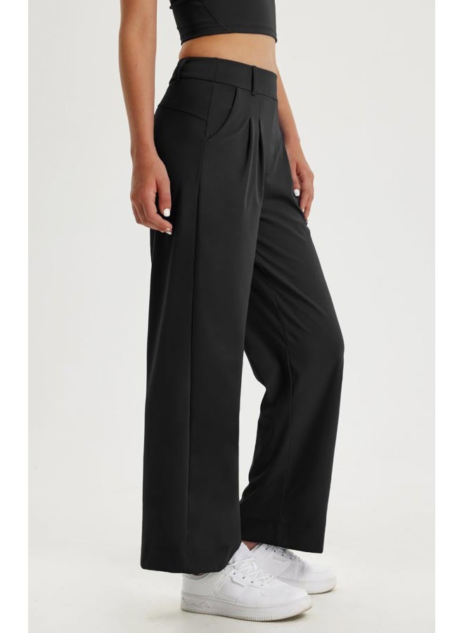 Libin Women's Wide Leg Work Pants 29" High Waisted Stretch Dress Casual Sweatpants Business Office Yoga Pants Trousers with Pockets,Black,Small - Image 3