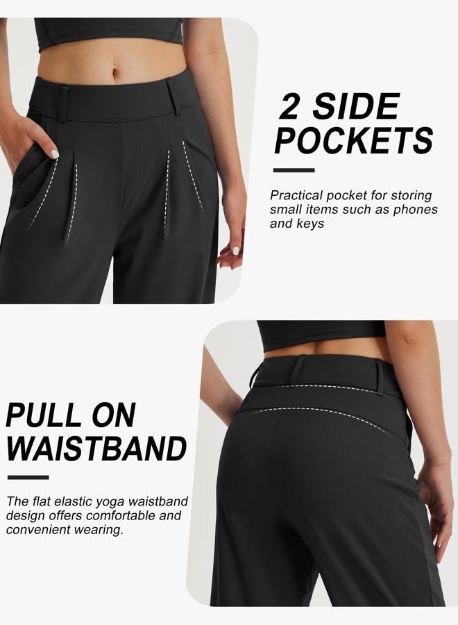 Libin Women's Wide Leg Work Pants 29" High Waisted Stretch Dress Casual Sweatpants Business Office Yoga Pants Trousers with Pockets,Black,Small - Image 4