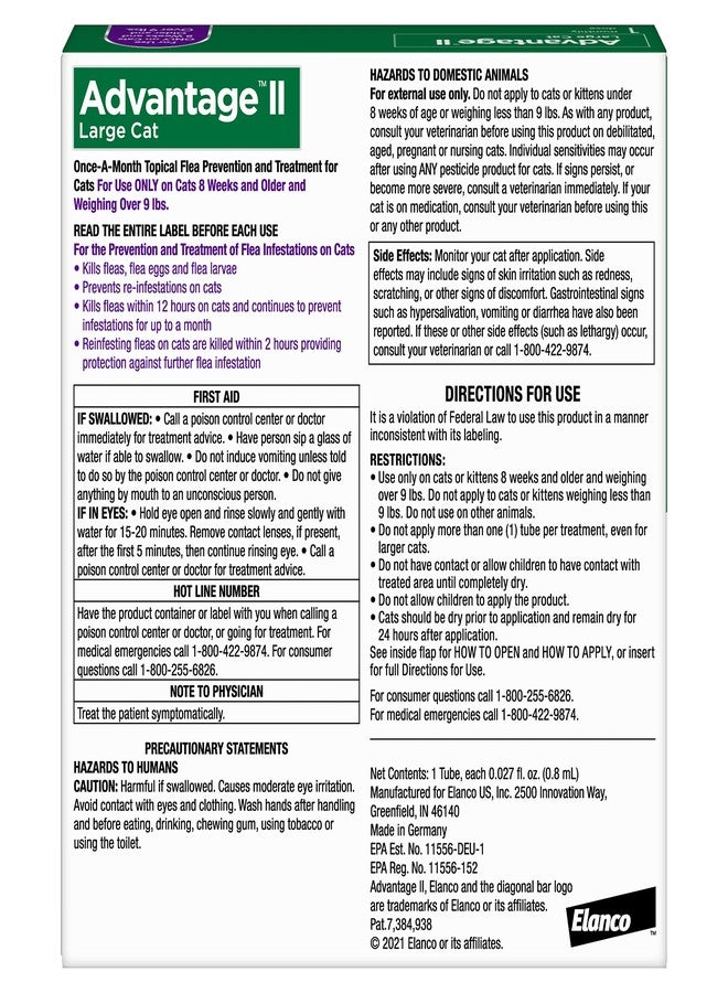 Advantage II Large Cat Vet-Recommended Flea Treatment & Prevention | Cats Over 9 lbs. | 1-Month Supply - Image 2
