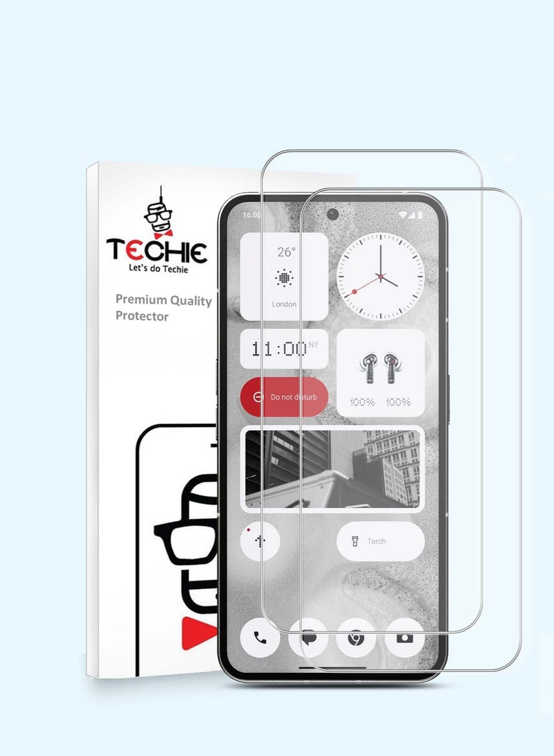 Techie 2 Pieces HD Tempered Glass Screen Protector for Nothing Phone 2 - Anti Reflection Anti Bubbles 9H Hardness 0.33 mm Rounded Edges Easy Installation - Image 1