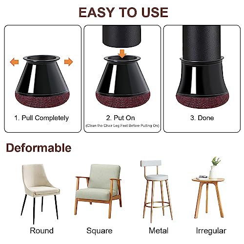 OCONDA 20 Pcs Chair Leg Floor Protectors for Hardwood Floors, Black Rubber Furniture Sliders with Felt, Silicone Furniture Leg Caps Covers (Fit Round Diameter:9/16" to 12/16") - Image 4