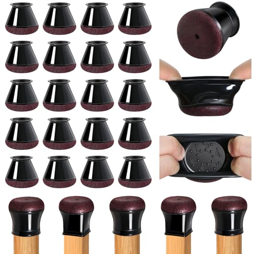 OCONDA 20 Pcs Chair Leg Floor Protectors for Hardwood Floors, Black Rubber Furniture Sliders with Felt, Silicone Furniture Leg Caps Covers (Fit Round Diameter:9/16" to 12/16") - Image 1
