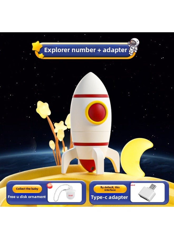 Generic - Private Model U Disk Creative Astronaut Spaceman Large Capacity Mobile Phone USB Flash Disk Cultural And Creative Exhibition Activity Gift U Disk-Color:Explorer Number + Type-c Transfer Interface-Capacity:32GB - Image 1