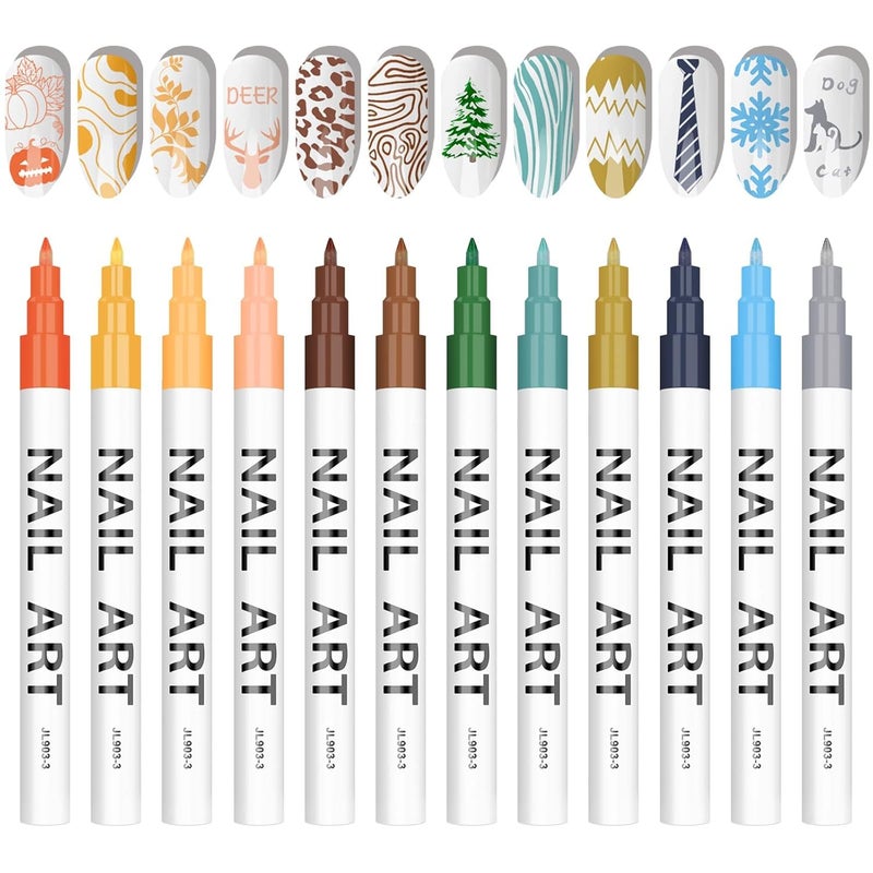 Kalolary 12 Color 3D Nail Art Pens Set Kalolary Nail Point Graffiti Dotting Pen Drawing Painting Liner Brush for DIY Nail Art Beauty Adorn Manicure ToolsB