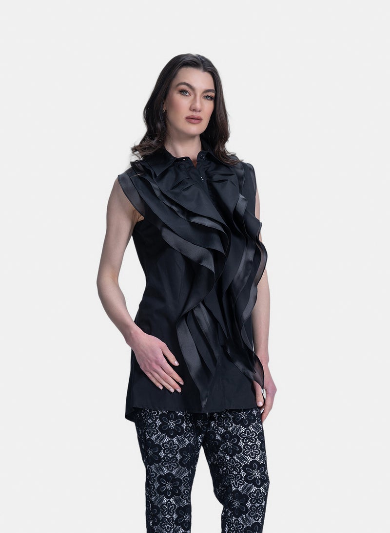 Fazzali Sleeveless Blouse With Front Ruffles. - Image 1