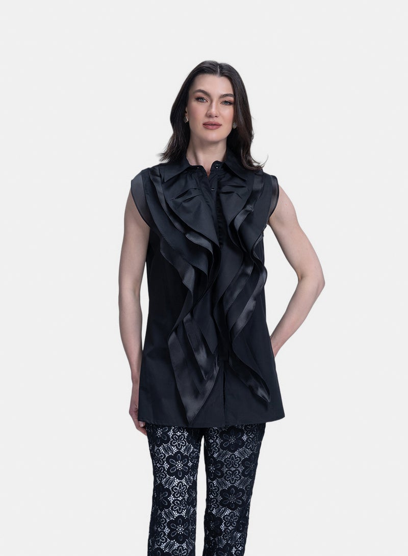 Fazzali Sleeveless Blouse With Front Ruffles. - Image 3