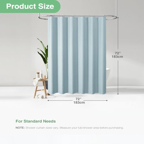 Dynamene Fog Blue Fabric Shower Curtain for Bathroom- Waffle Weave Textured Heavy Duty Cloth , 256GSM Hotel Luxury Weighted Bath Curtain Set with 12 Plastic Hooks,72x72, Fog Blue - Image 3