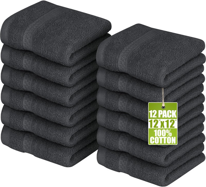 Utopia Towels Premium Washcloth Set (30 x 30 CM) 100% Cotton Face Cloths, Highly Absorbent and Soft Feel Fingertip Towels (12-Pack) (Gray) - Image 1