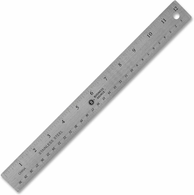 Business Source Nonskid 12-Inch Stainless Steel Ruler with Hanging Hole - Image 1