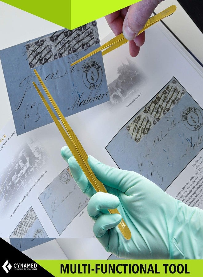 Cynamed 10” Kitchen Premium Tongs Tweezers Stainless Steel, Long with Precision Serrated Tips (Gold) - Image 5