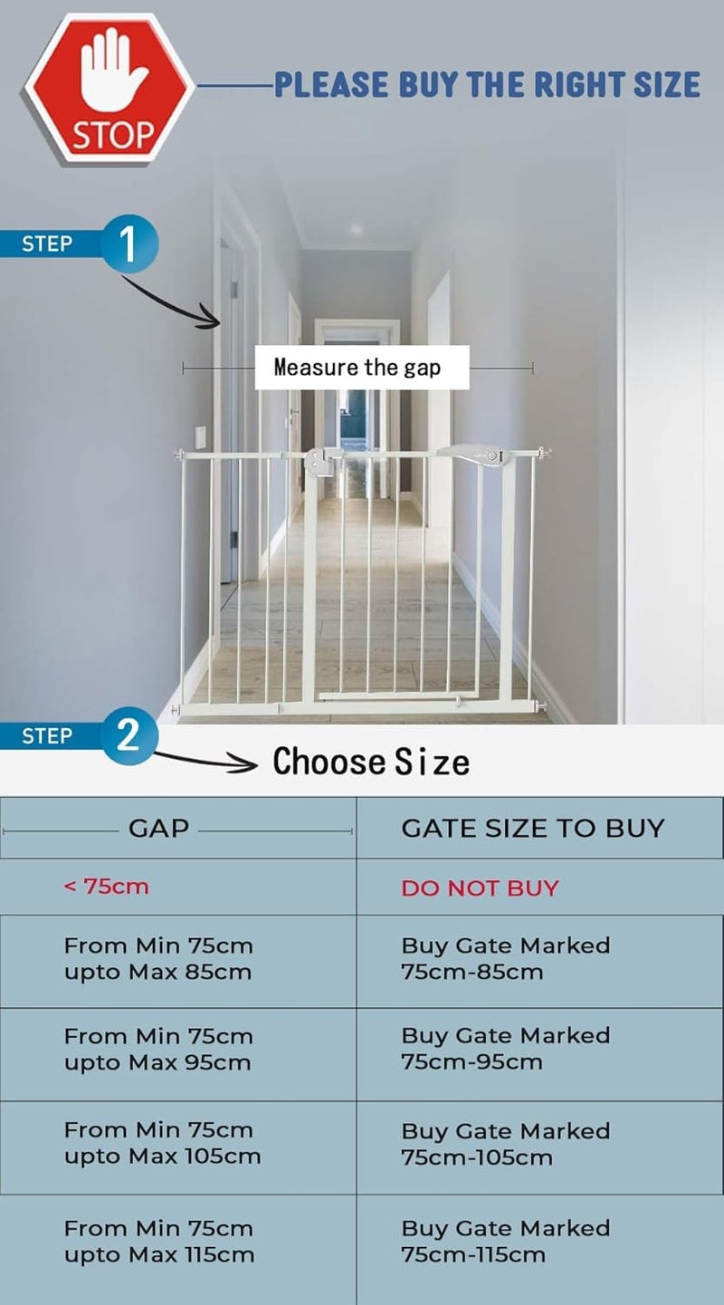 Safe-O-Kid® Adjustable 1-Year Warranty Baby Safety Gate (75-85 cm) Durable Metal Child Gate for Kids, Dog Gate, Baby Gate with 2-Way Auto-Close, Secret Lock, No Drill Required - Image 2