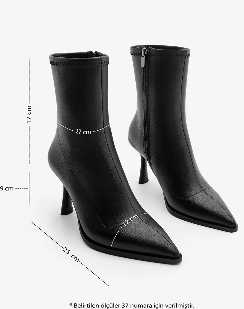 MARJIN Women's High Heel Boots Pointed Toe Glass Heel Casual Classic Boots Holes