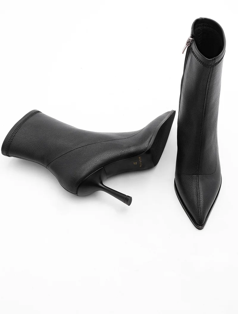 MARJIN Women's High Heel Boots Pointed Toe Glass Heel Casual Classic Boots Holes