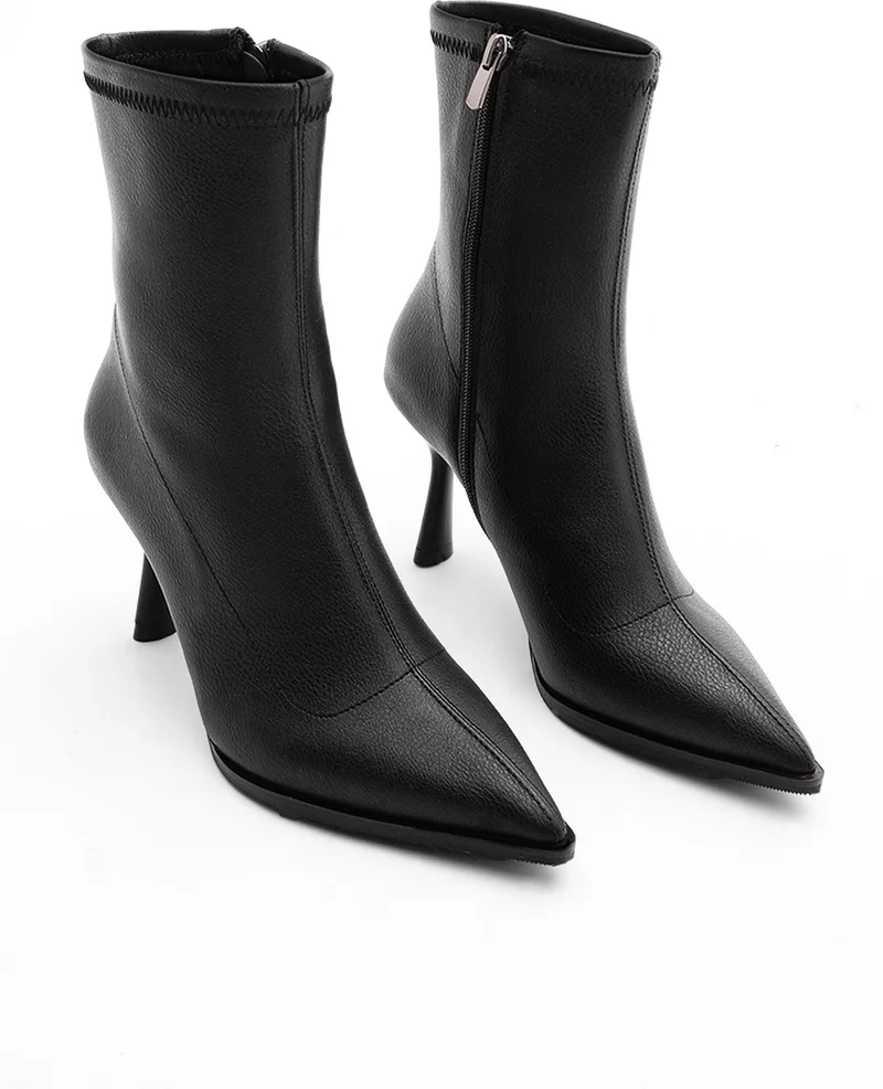 MARJIN Women's High Heel Boots Pointed Toe Glass Heel Casual Classic Boots Holes