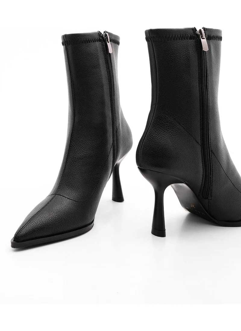 MARJIN Women's High Heel Boots Pointed Toe Glass Heel Casual Classic Boots Holes