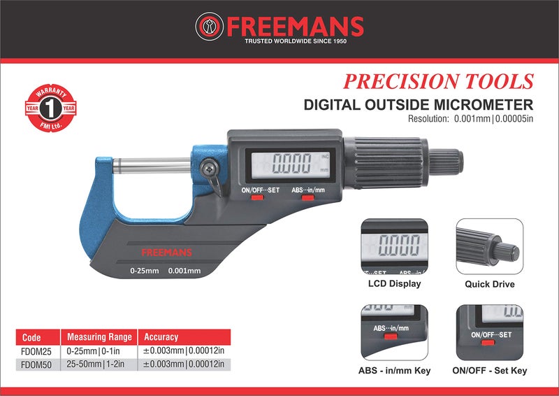 FREEMANS Digital Outside Micrometer FDOM50-25-50mm - Image 2