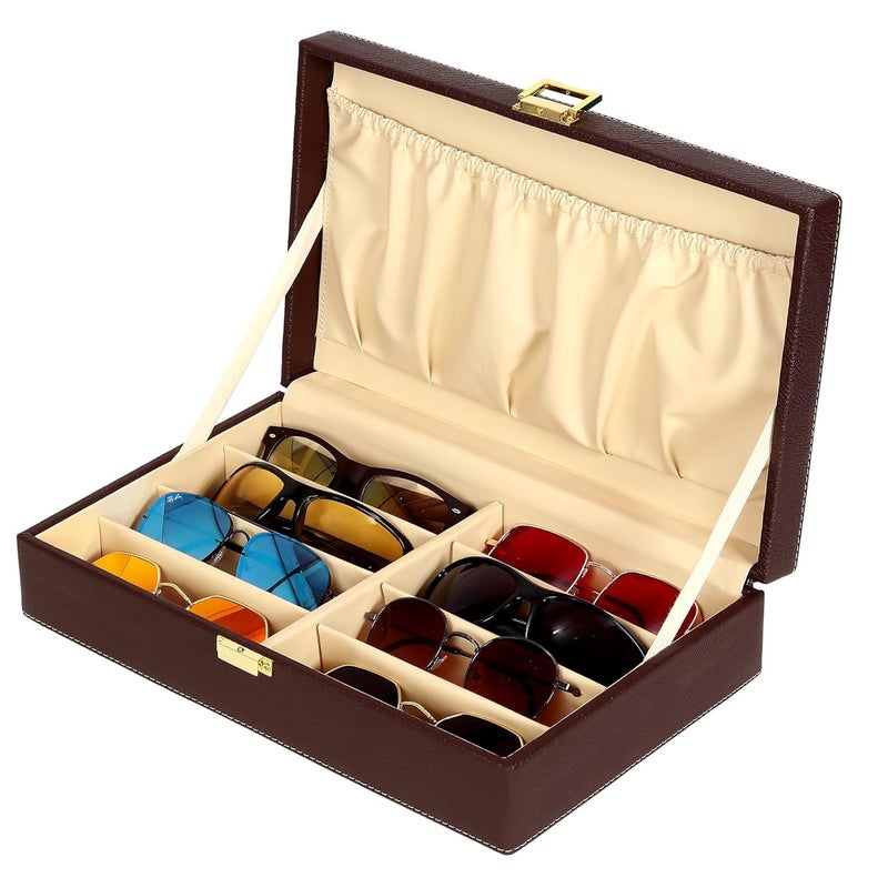 Hard Craft Sunglass Case - 8 Slots PU Leather Eyewear Goggles Box Organizer for Men and Women Collection - Image 1