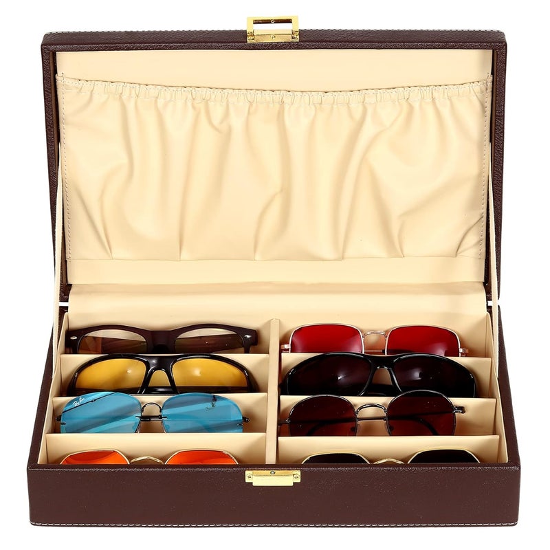 Hard Craft Sunglass Case - 8 Slots PU Leather Eyewear Goggles Box Organizer for Men and Women Collection - Image 4