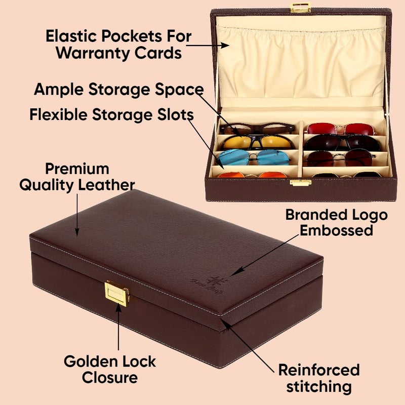 Hard Craft Sunglass Case - 8 Slots PU Leather Eyewear Goggles Box Organizer for Men and Women Collection - Image 3