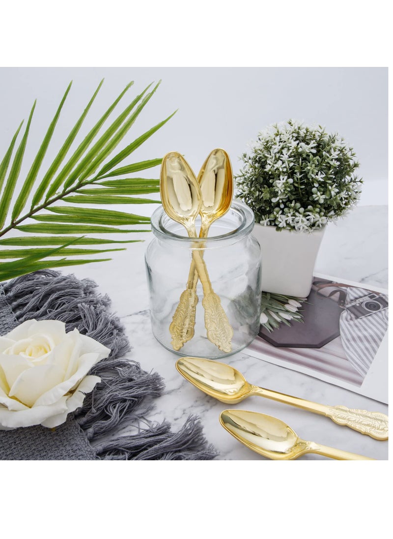SYOSI - Gold Plastic Spoons Disposable, 25Pcs Dessert Spoon, 6.93 Inch Baroque Gold Plastic Silverware for Dessert Cake, Heavy Duty Plastic Spoons for Party, Wedding, Gorgeous Design Gold Spoons - Image 1