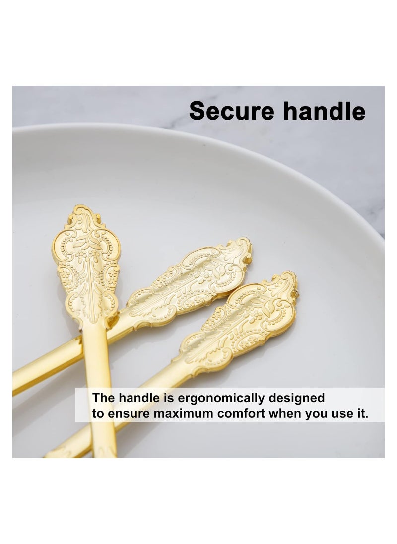 SYOSI - Gold Plastic Spoons Disposable, 25Pcs Dessert Spoon, 6.93 Inch Baroque Gold Plastic Silverware for Dessert Cake, Heavy Duty Plastic Spoons for Party, Wedding, Gorgeous Design Gold Spoons - Image 1