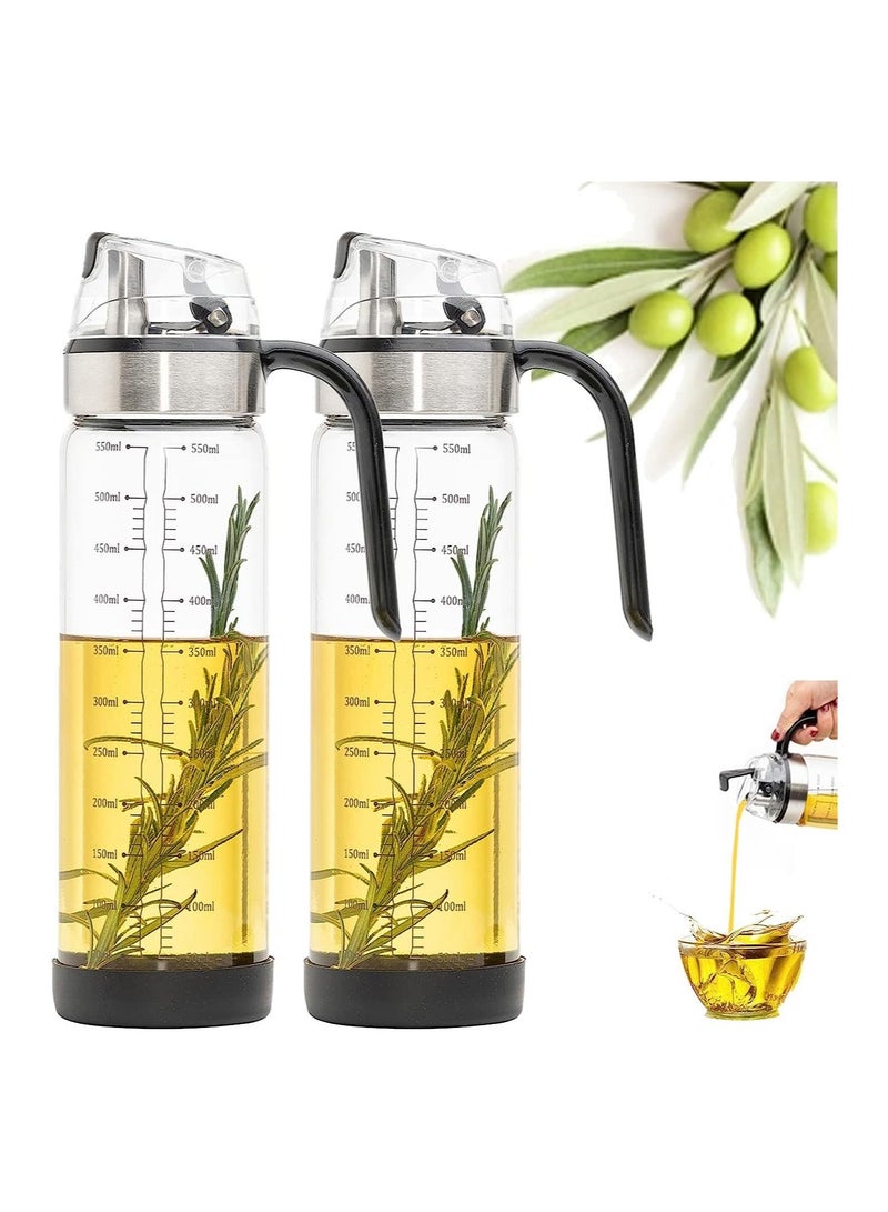 Arabest Olive Oil Dispenser, Auto Flip Oil Vinegar Dispenser Set, Non-drip Clear Glass Oil Container 18 OZ with Stainless Steel Spout, Leakproof Oil Cruet Hot-oil Resistance for Kitchen Cooking, Set of 2 - Image 1
