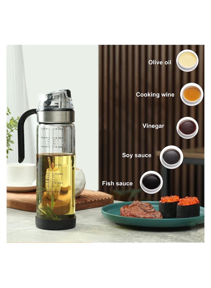 Arabest Olive Oil Dispenser, Auto Flip Oil Vinegar Dispenser Set, Non-drip Clear Glass Oil Container 18 OZ with Stainless Steel Spout, Leakproof Oil Cruet Hot-oil Resistance for Kitchen Cooking, Set of 2 - Image 2
