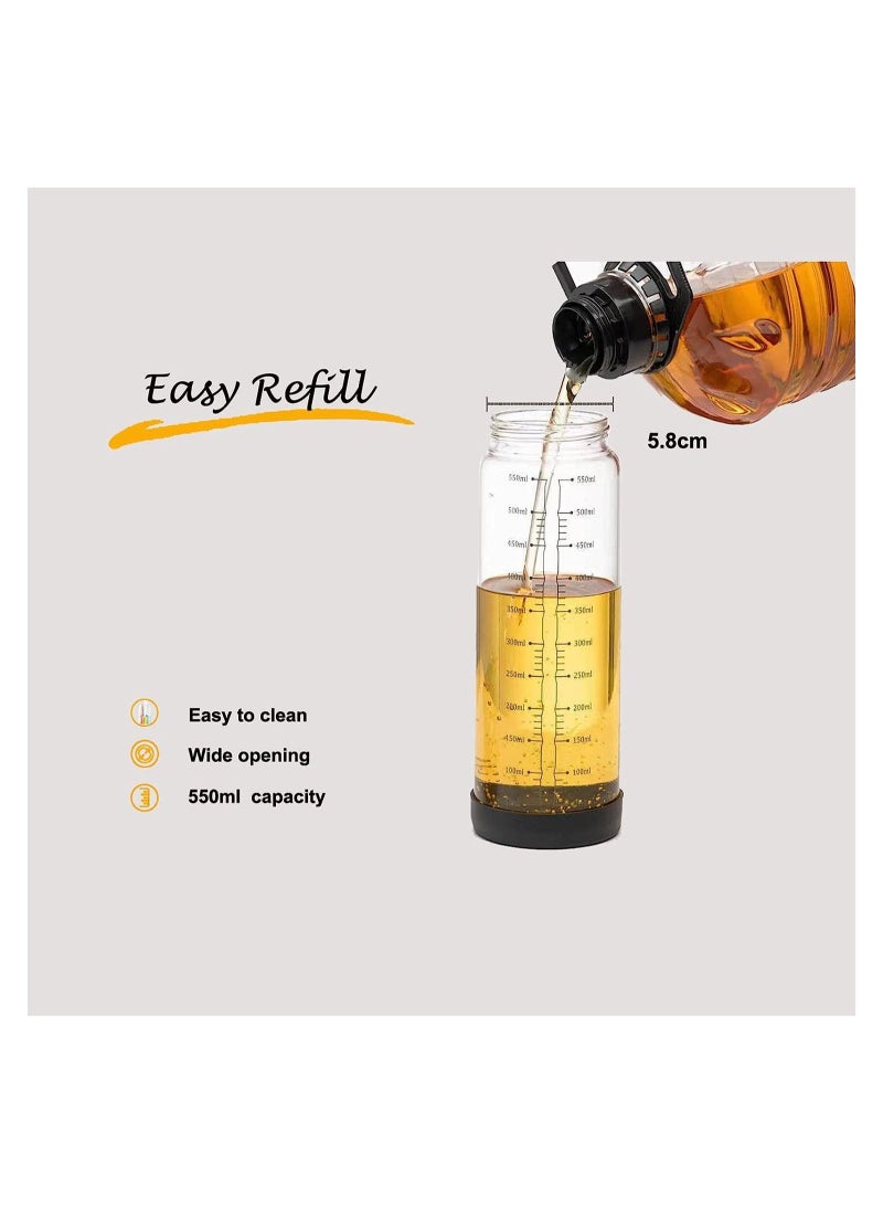 Arabest Olive Oil Dispenser, Auto Flip Oil Vinegar Dispenser Set, Non-drip Clear Glass Oil Container 18 OZ with Stainless Steel Spout, Leakproof Oil Cruet Hot-oil Resistance for Kitchen Cooking, Set of 2 - Image 5