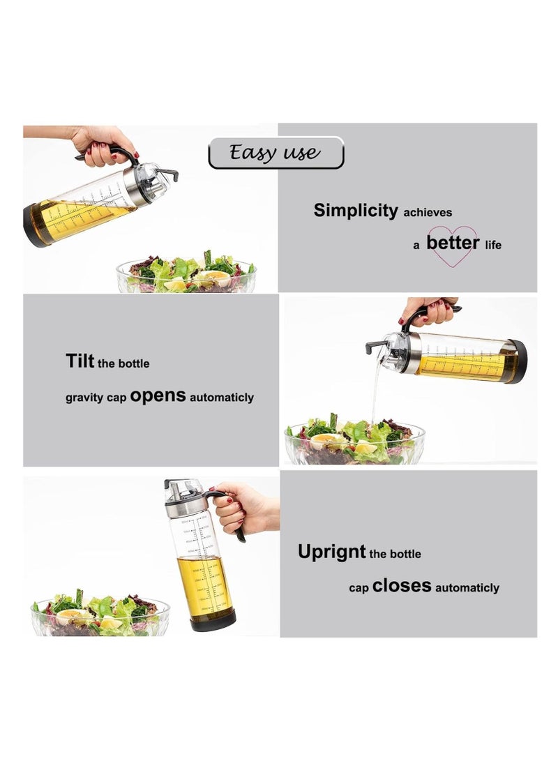 Arabest Olive Oil Dispenser, Auto Flip Oil Vinegar Dispenser Set, Non-drip Clear Glass Oil Container 18 OZ with Stainless Steel Spout, Leakproof Oil Cruet Hot-oil Resistance for Kitchen Cooking, Set of 2 - Image 4