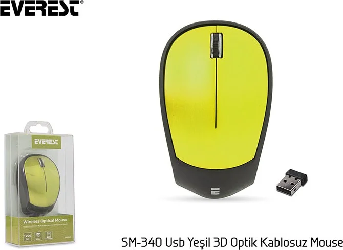 ايفرست SM-340 Green Usb 3D Optical Super Quiet Alkaline Battery Wireless Mouse