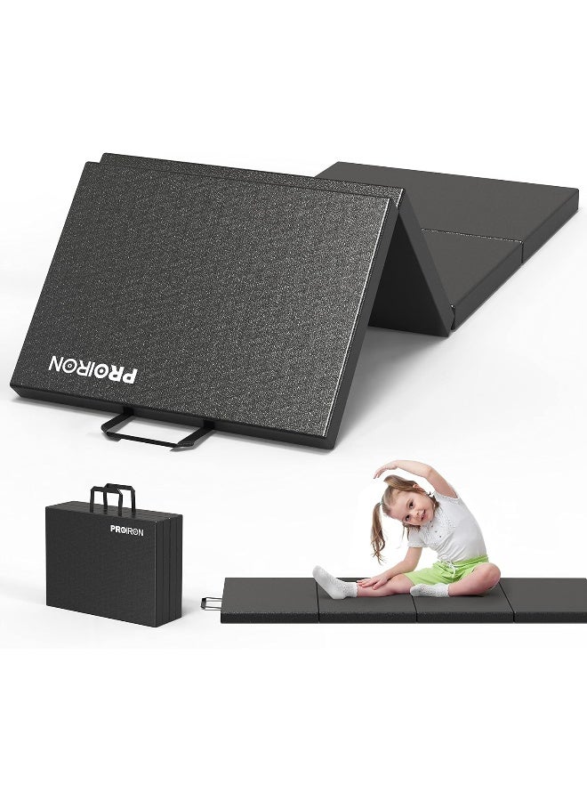 PROIRON Gymnastics Mats, 4 Folding Exercise Mat Yoga Gym Home Fitness Workout Mat, Thick Foam Soft Matt for Crash Tumble Pilates, Non Slip PU Leather & Carry Handles - Image 1