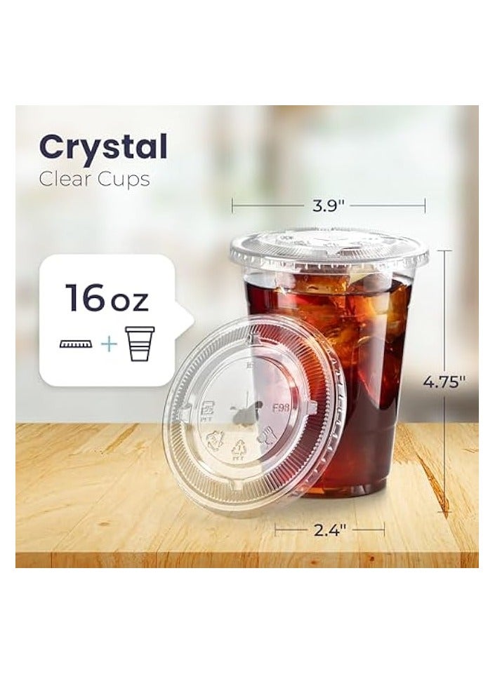 جرين تايجر [50 عبوة] أكواب بلاستيكية شفافة بأغطية مسطحة سعة 16 أونصة، فناجين قهوة مثلجة للاستعمال مرة واحدة، كوب سموثي كريستال ممتاز خالٍ من مادة BPA للحفلات - Image 3
