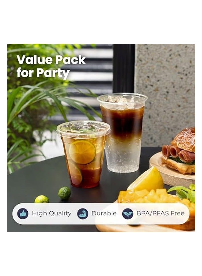 جرين تايجر [50 عبوة] أكواب بلاستيكية شفافة بأغطية مسطحة سعة 16 أونصة، فناجين قهوة مثلجة للاستعمال مرة واحدة، كوب سموثي كريستال ممتاز خالٍ من مادة BPA للحفلات - Image 5