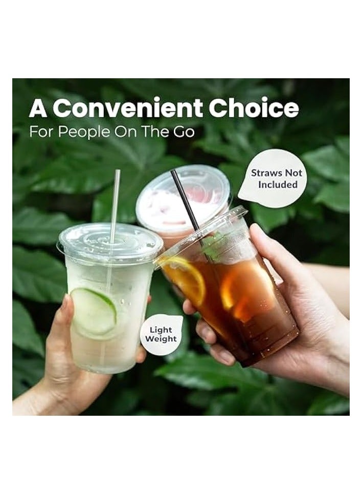 جرين تايجر [50 عبوة] أكواب بلاستيكية شفافة بأغطية مسطحة سعة 16 أونصة، فناجين قهوة مثلجة للاستعمال مرة واحدة، كوب سموثي كريستال ممتاز خالٍ من مادة BPA للحفلات - Image 4