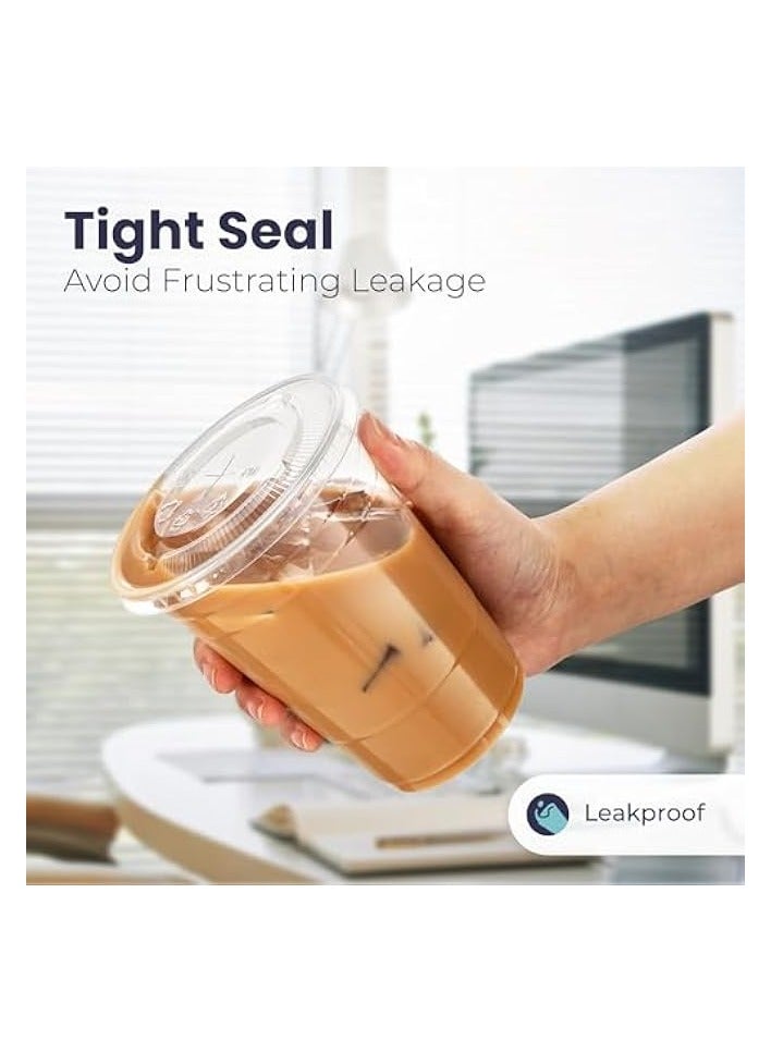 جرين تايجر [50 عبوة] أكواب بلاستيكية شفافة بأغطية مسطحة سعة 16 أونصة، فناجين قهوة مثلجة للاستعمال مرة واحدة، كوب سموثي كريستال ممتاز خالٍ من مادة BPA للحفلات - Image 2