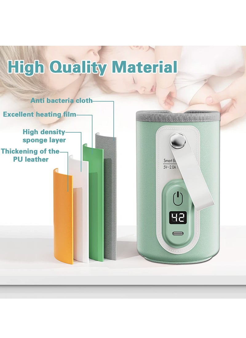 Generic - Portable Bottle Warmer with LCD Display, USB Rechargeable Wireless Water Bottle Warmer for Formula Milk, Fast and Accurate Heating of Baby Bottle Warmer for Car and Travel (Green) - Image 1