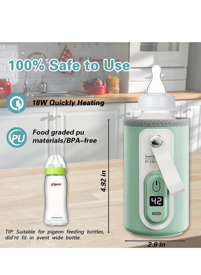 Generic Portable Bottle Warmer with LCD Display, USB Rechargeable Wireless Water Bottle Warmer for Formula Milk, Fast and Accurate Heating of Baby Bottle Warmer for Car and Travel (Green)  - Image 2